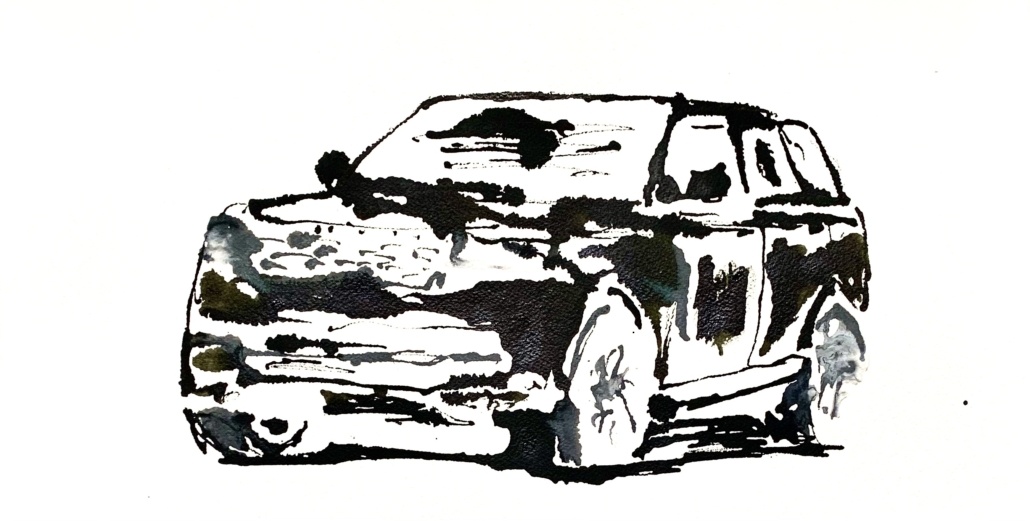 Auto Range Rover, schilderij acryl op papier